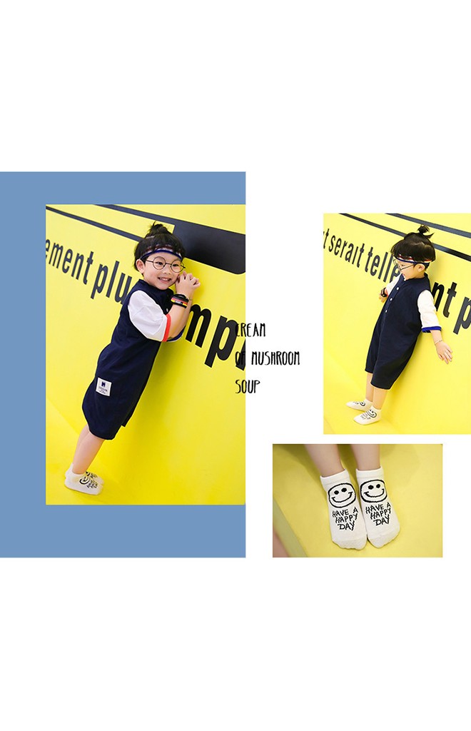 เซ็ตถุงเท้าเด็กแพ็ค 3 คู่ ลายหน้ายิ้มอักษร HAVE A HAPPY DAY