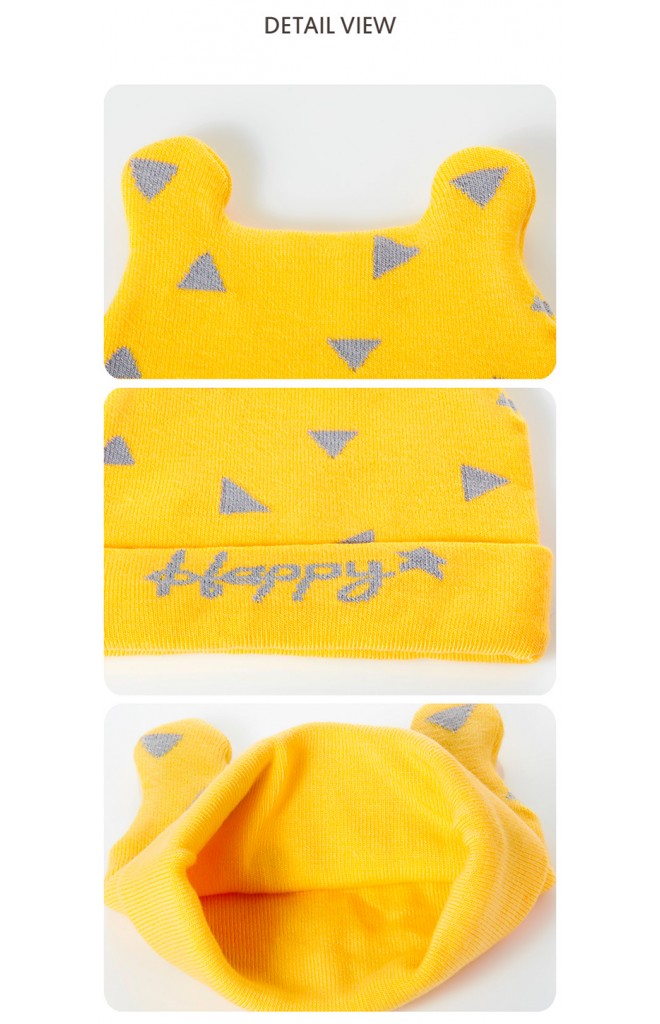 หมวกบีนนี่หูกระต่ายลายสามเหลี่ยมอักษร Happy จาก GZMM