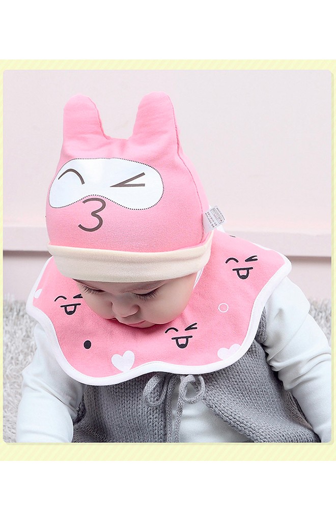 เซ็ตหมวกเด็กพร้อมผ้ากันเปื้อนปลายหยักโค้งลายหน้าการ์ตูน จาก BEINAXI