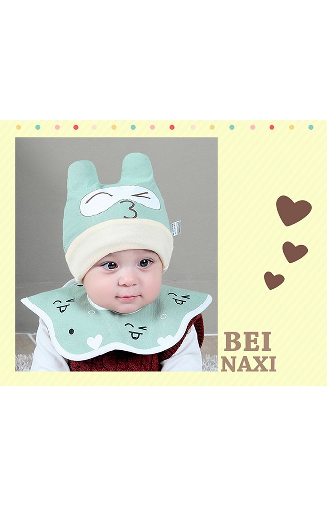 เซ็ตหมวกเด็กพร้อมผ้ากันเปื้อนปลายหยักโค้งลายหน้าการ์ตูน จาก BEINAXI