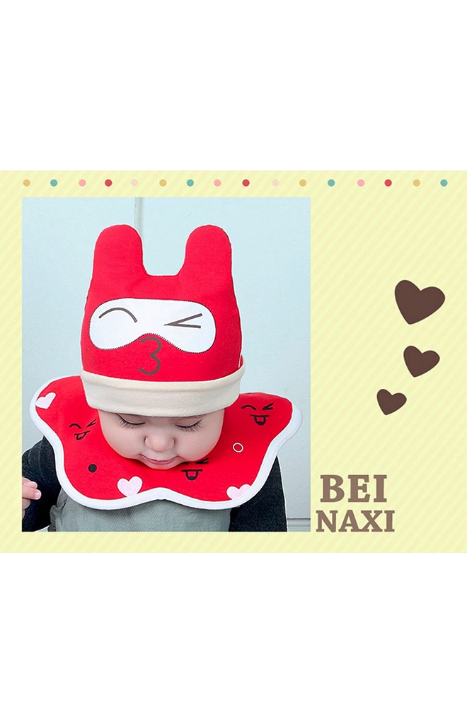 เซ็ตหมวกเด็กพร้อมผ้ากันเปื้อนปลายหยักโค้งลายหน้าการ์ตูน จาก BEINAXI