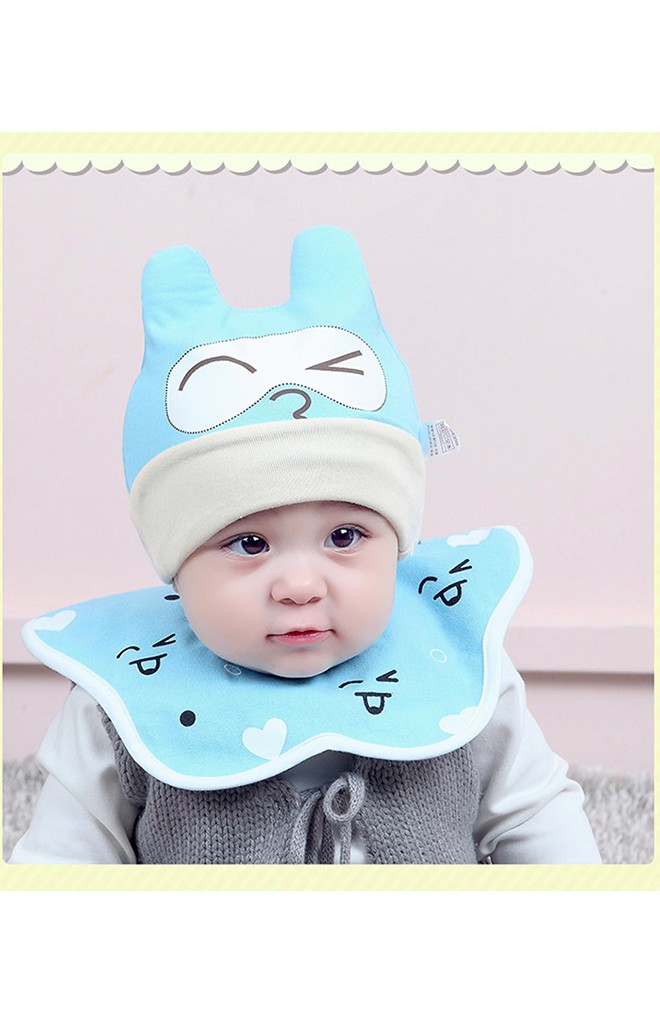 เซ็ตหมวกเด็กพร้อมผ้ากันเปื้อนปลายหยักโค้งลายหน้าการ์ตูน จาก BEINAXI