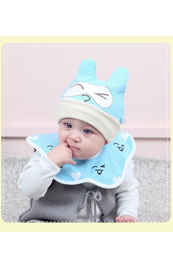 เซ็ตหมวกเด็กพร้อมผ้ากันเปื้อนปลายหยักโค้งลายหน้าการ์ตูน จาก BEINAXI