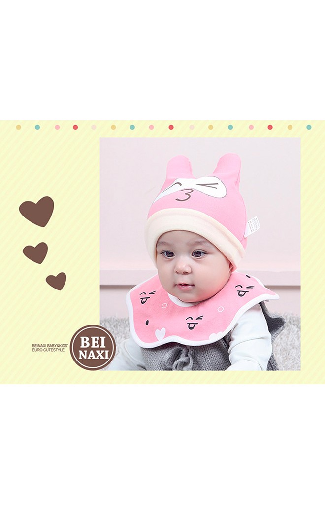 เซ็ตหมวกเด็กพร้อมผ้ากันเปื้อนปลายหยักโค้งลายหน้าการ์ตูน จาก BEINAXI