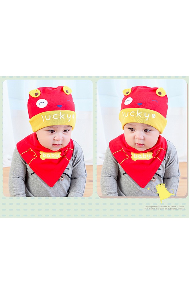 เซ็ตหมวกเด็กเล็กลายเจ้าตูบสกรีน lucky พร้อมผ้ากันเปื้อน จาก TIANYIBEAR