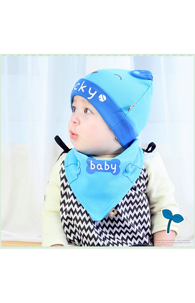 เซ็ตหมวกเด็กเล็กลายเจ้าตูบสกรีน lucky พร้อมผ้ากันเปื้อน จาก TIANYIBEAR