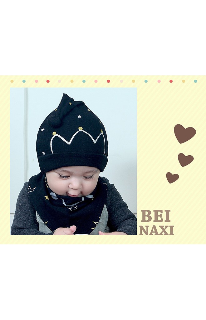 เซ็ตหมวกเด็กเล็กลายมงกุฎและดาวเล็กๆ มาพร้อมผ้ากันเปื้อน BEINAXI