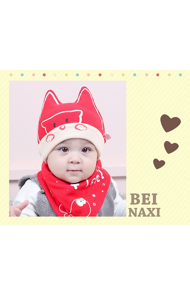 เซ็ตหมวกเด็กเล็กลายแมวเหมียวและปลา มาพร้อมผ้ากันเปื้อน จาก BEINAXI