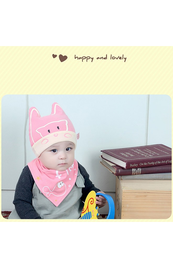 เซ็ตหมวกเด็กเล็กลายแมวเหมียวและปลา มาพร้อมผ้ากันเปื้อน จาก BEINAXI