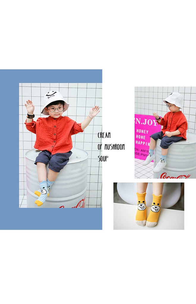 เซ็ตถุงเท้าเด็กแพ็ค 3 คู่ ลายหน้าหมีน้อย สีเบจ เหลือง และ ฟ้า