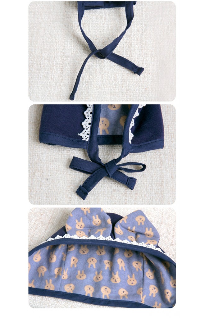หมวกบอนเนตหูตั้งลายกระต่ายมีเชือกผูกใต้คาง GZMM
