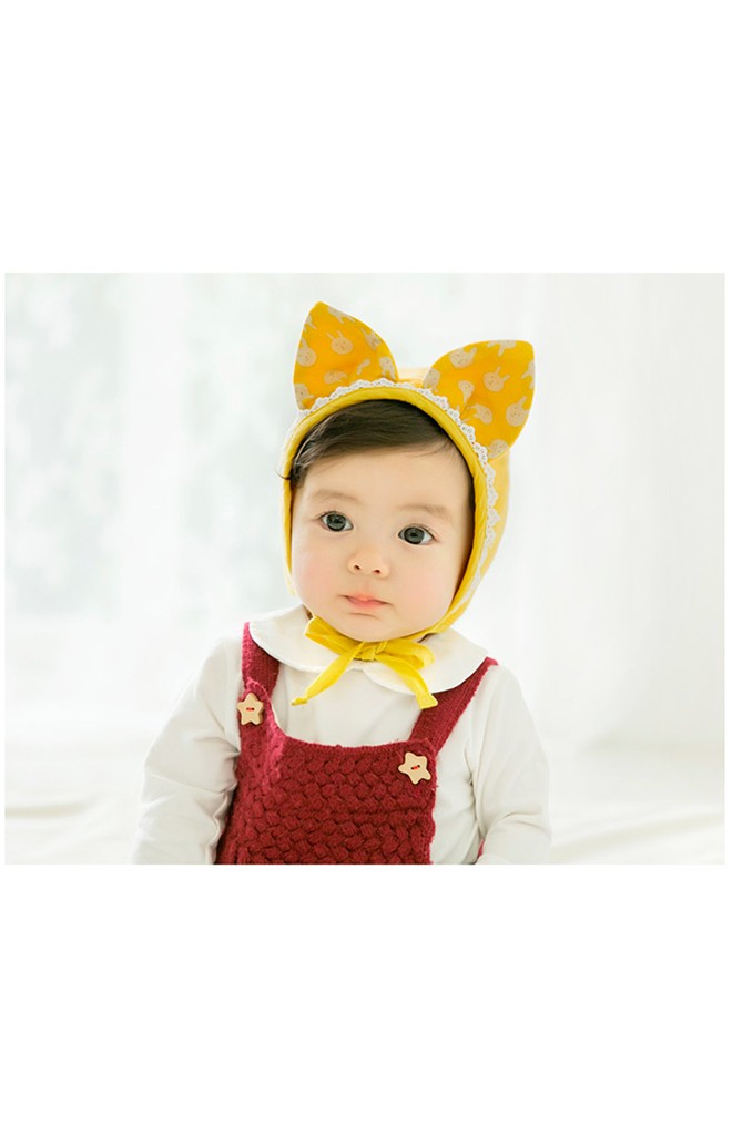 หมวกบอนเนตหูตั้งลายกระต่ายมีเชือกผูกใต้คาง GZMM
