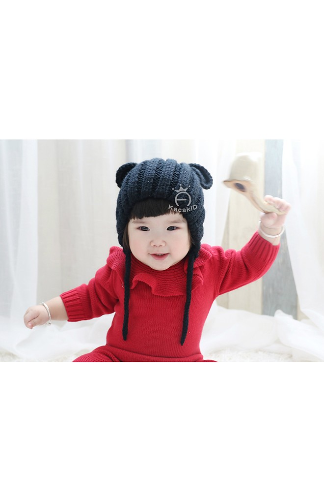 หมวกไหมพรมเด็กแต่งหูมิกกี้น่ารัก