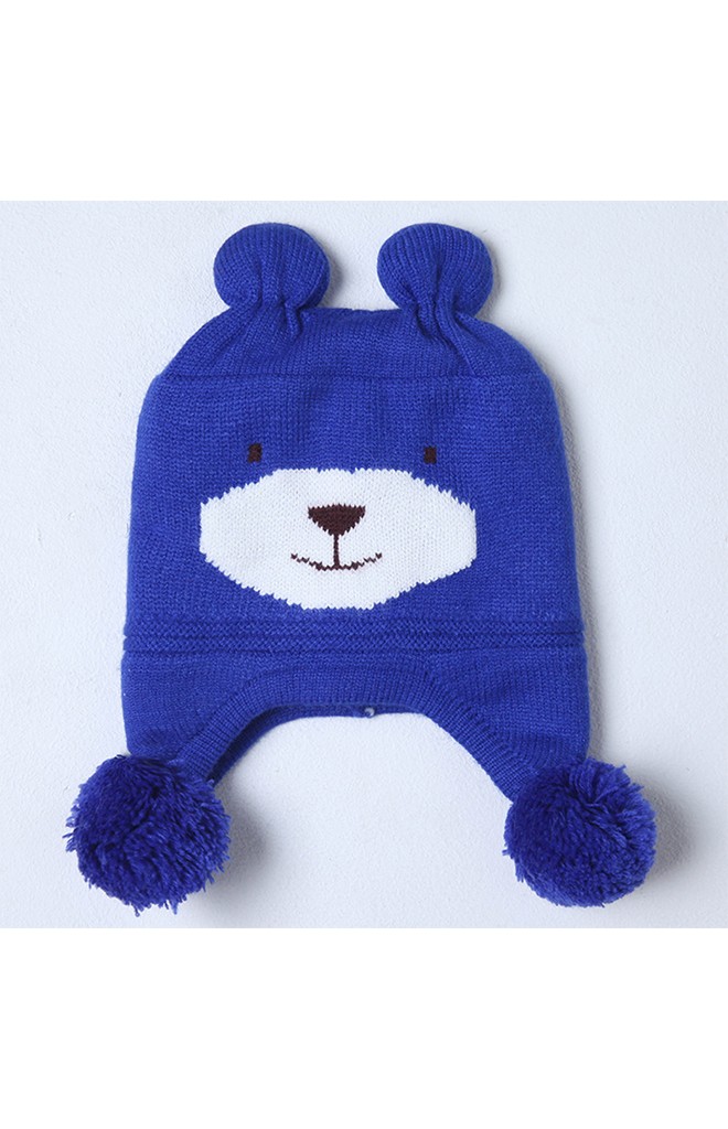 หมวกไหมพรมหน้าหมีน้อยด้านข้างแต่งปอมปอม BEINABEAR