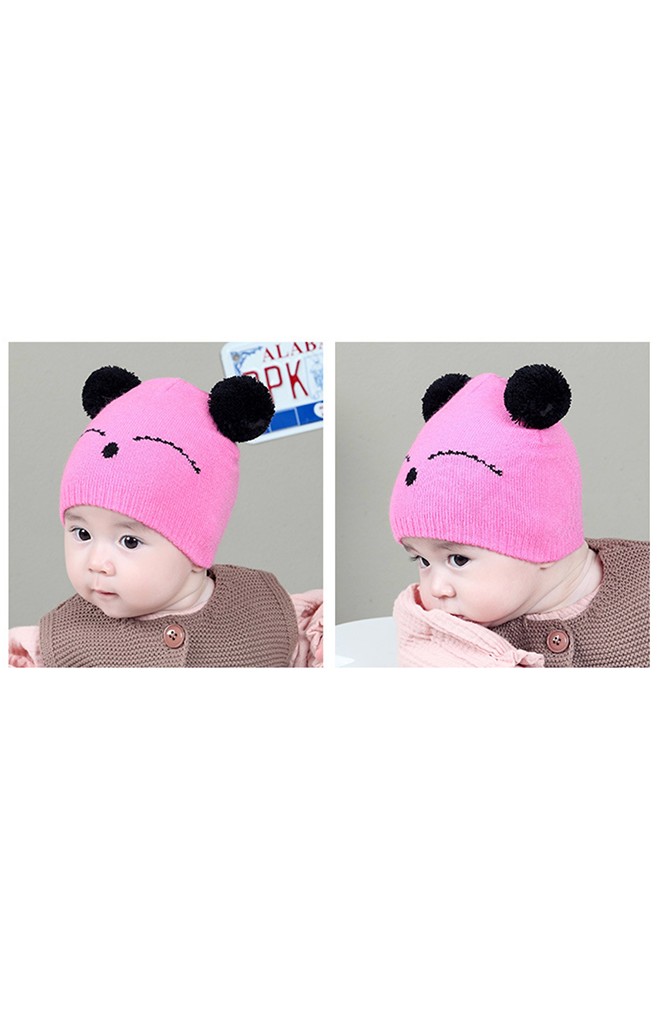 หมวกไหมพรมหมีน้อยแต่งหูปอมปอม TIANYIBEAR