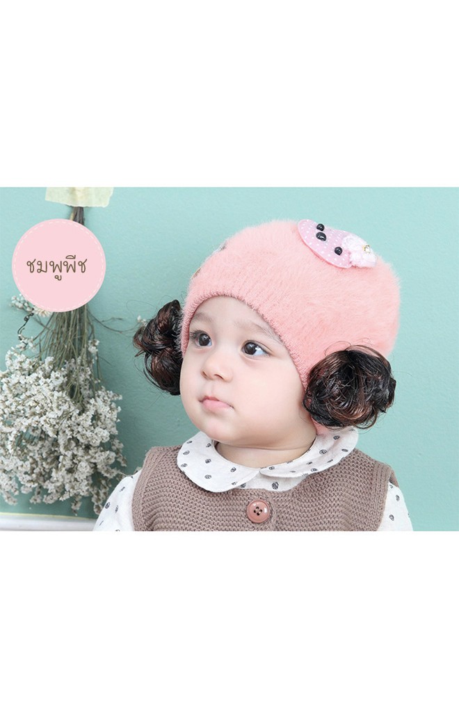 หมวกปอยผมไหมพรมกำมะหยี่ แต่งรูปกระต่ายน้อย TIANYIBEAR