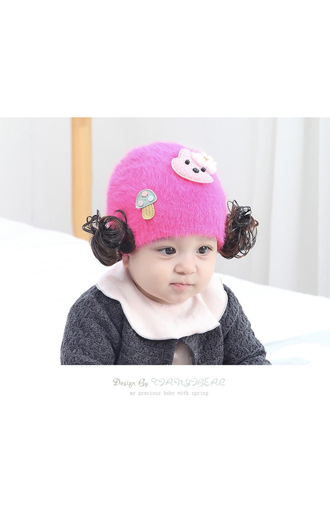 หมวกปอยผมไหมพรมกำมะหยี่ แต่งรูปกระต่ายน้อย TIANYIBEAR