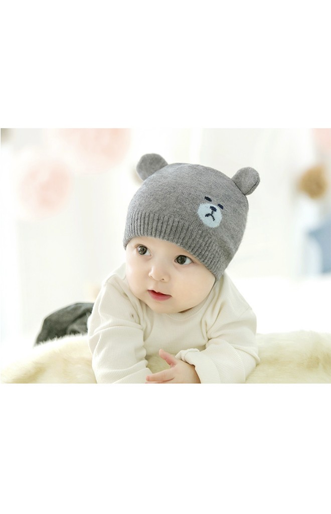 หมวกบีนนี่เด็กลายหน้าหมีน้อยแต่งหูน่ารัก จาก GZMM