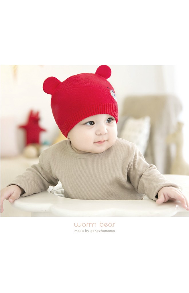 หมวกบีนนี่เด็กลายหน้าหมีน้อยแต่งหูน่ารัก จาก GZMM