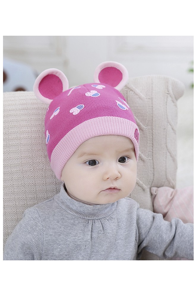 หมวกไหมพรมลายมิกกี้แต่งหูน่ารักๆ แต่งอักษร M