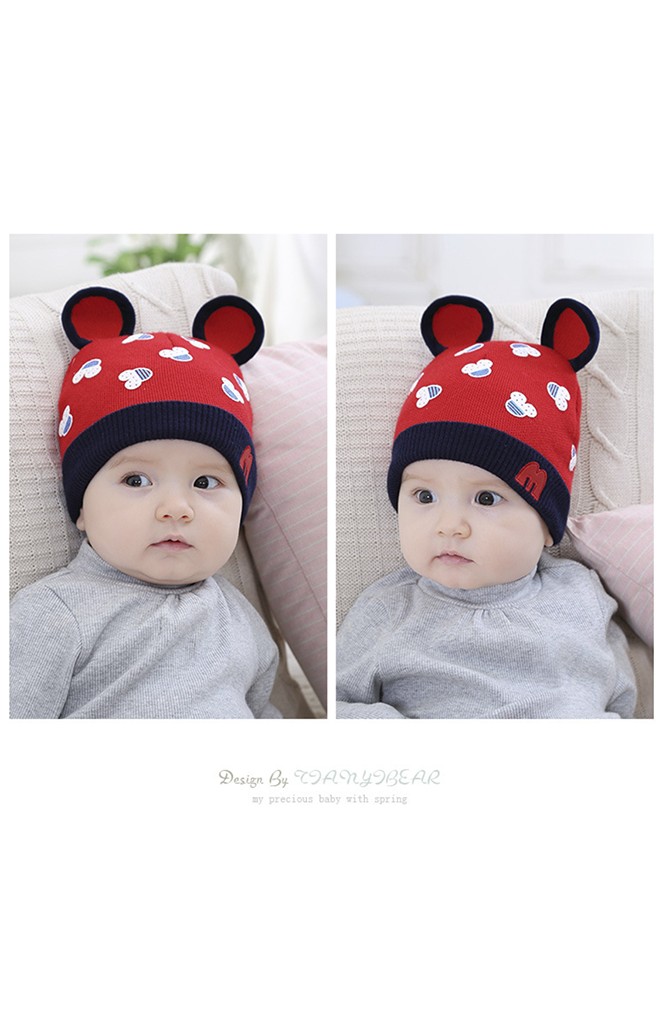 หมวกไหมพรมลายมิกกี้แต่งหูน่ารักๆ แต่งอักษร M
