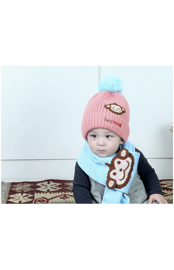 เซ็ตหมวกไหมพรมพร้อมผ้าพันคอลิงจ๋อ ปัก heymonk