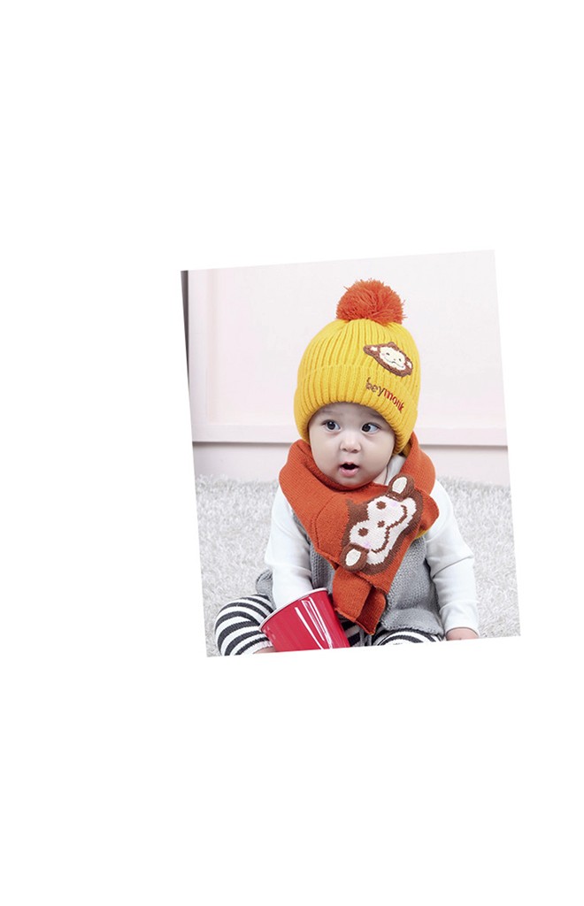เซ็ตหมวกไหมพรมพร้อมผ้าพันคอลิงจ๋อ ปัก heymonk