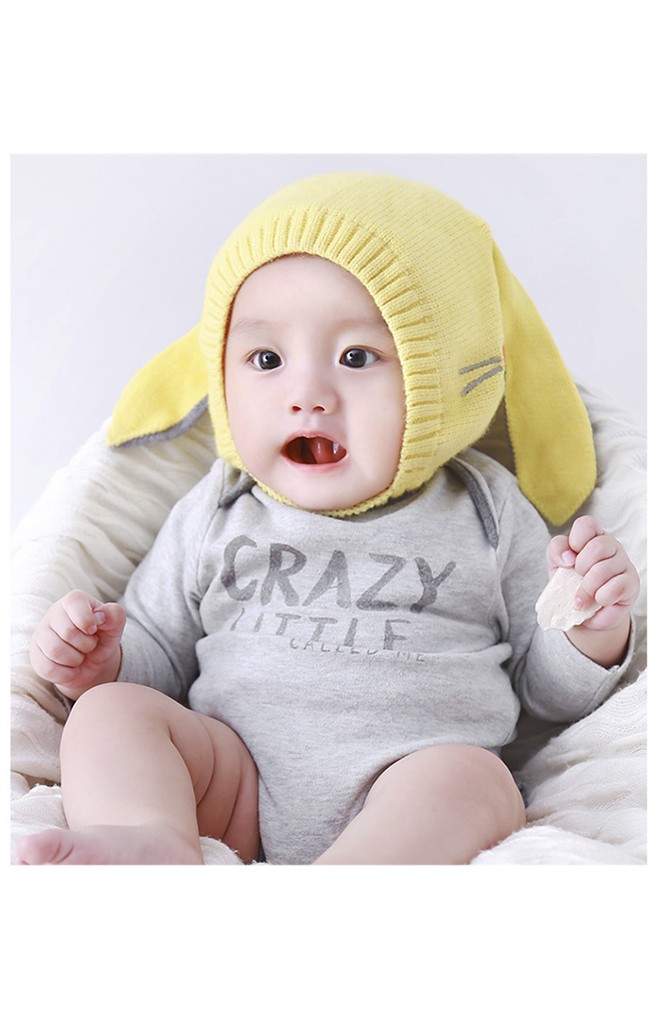 หมวกไหมพรมหูกระต่ายยาว ปักหน้ากระต่ายน้อย GZMM