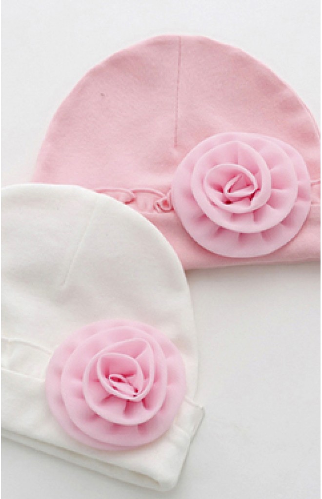 หมวกสาวน้อยแรกเกิดรอบระบายแต่งดอกไม้หวาน