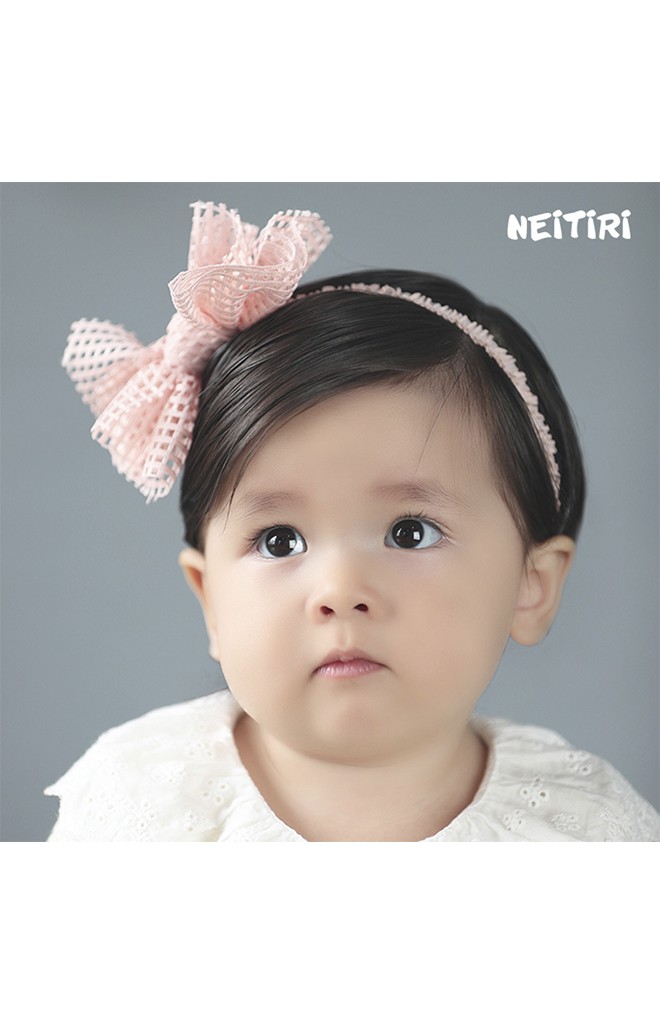 สายคาดผมโบว์ใหญ่ผ้าตารางฉลุ Angel Neitiri