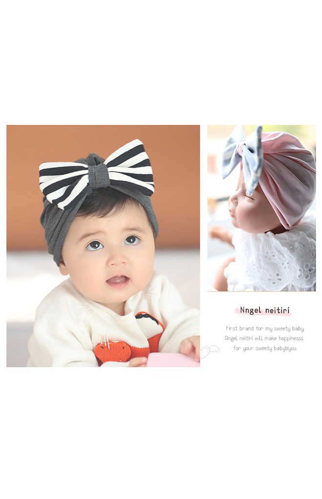 หมวกสาวน้อยแต่งโบว์ใหญ่ลายทาง Angel Neitiri