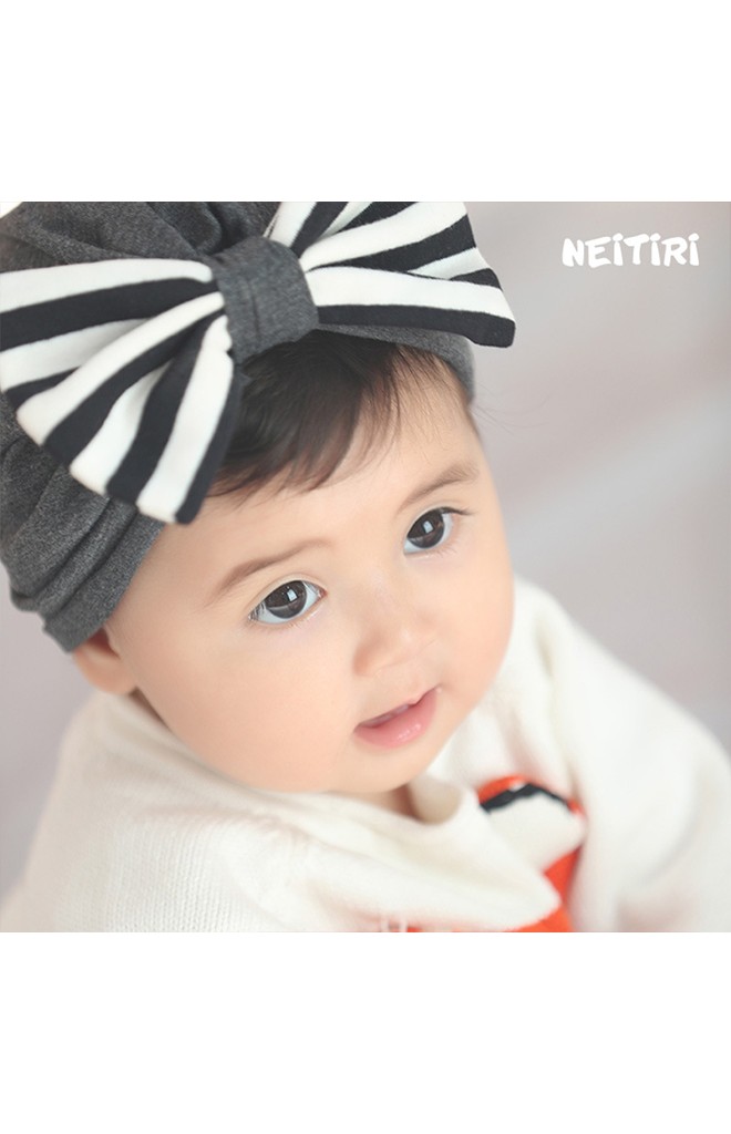 หมวกสาวน้อยแต่งโบว์ใหญ่ลายทาง Angel Neitiri