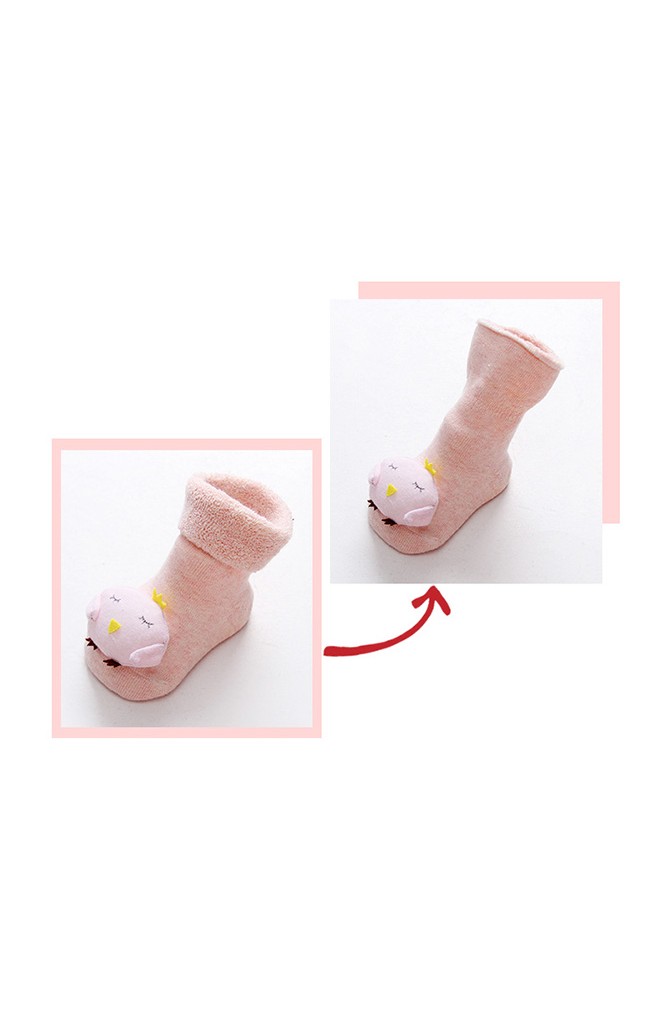 ถุงเท้าเด็กแบบหนาแต่งลูกเจี๊ยบนูนปักอักษร Chick