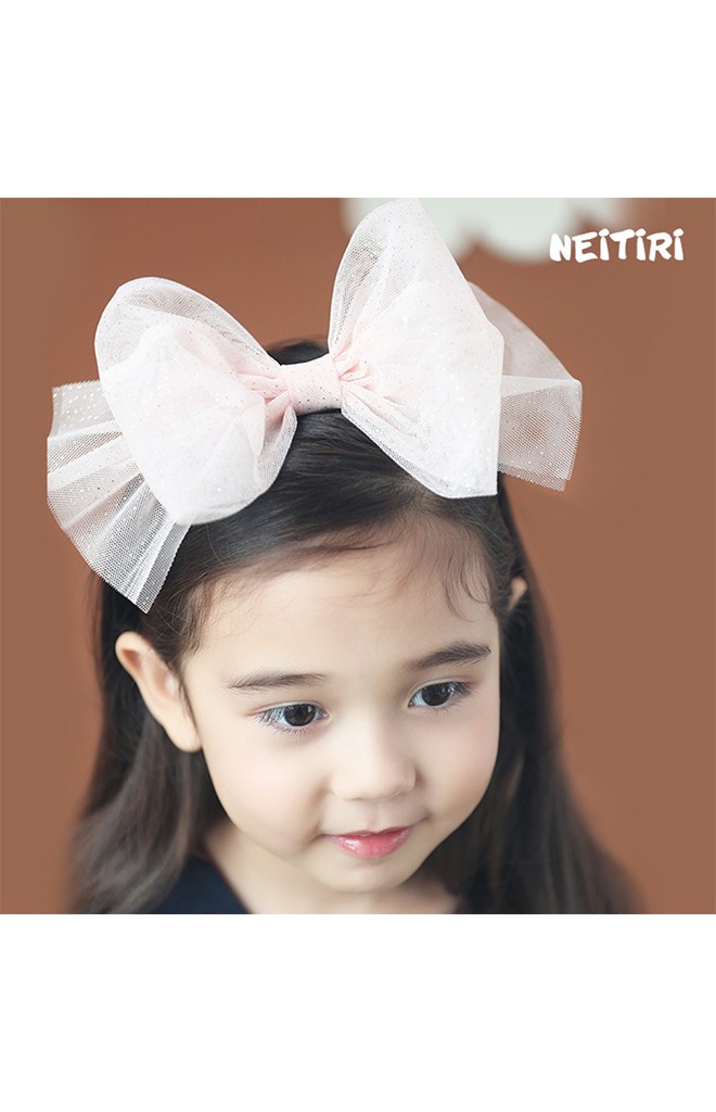 ที่คาดผมสาวน้อยโบว์ใหญ่ผ้าโปร่งเลื่อมทอง Angel Neitiri