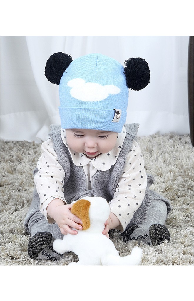 หมวกบีนนี่ลายมิกกี้แต่งหูปอมปอม TIANYIBEAR