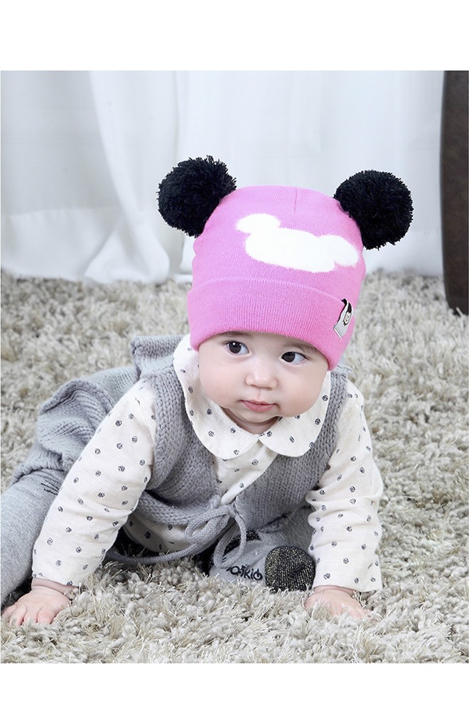 หมวกบีนนี่ลายมิกกี้แต่งหูปอมปอม TIANYIBEAR