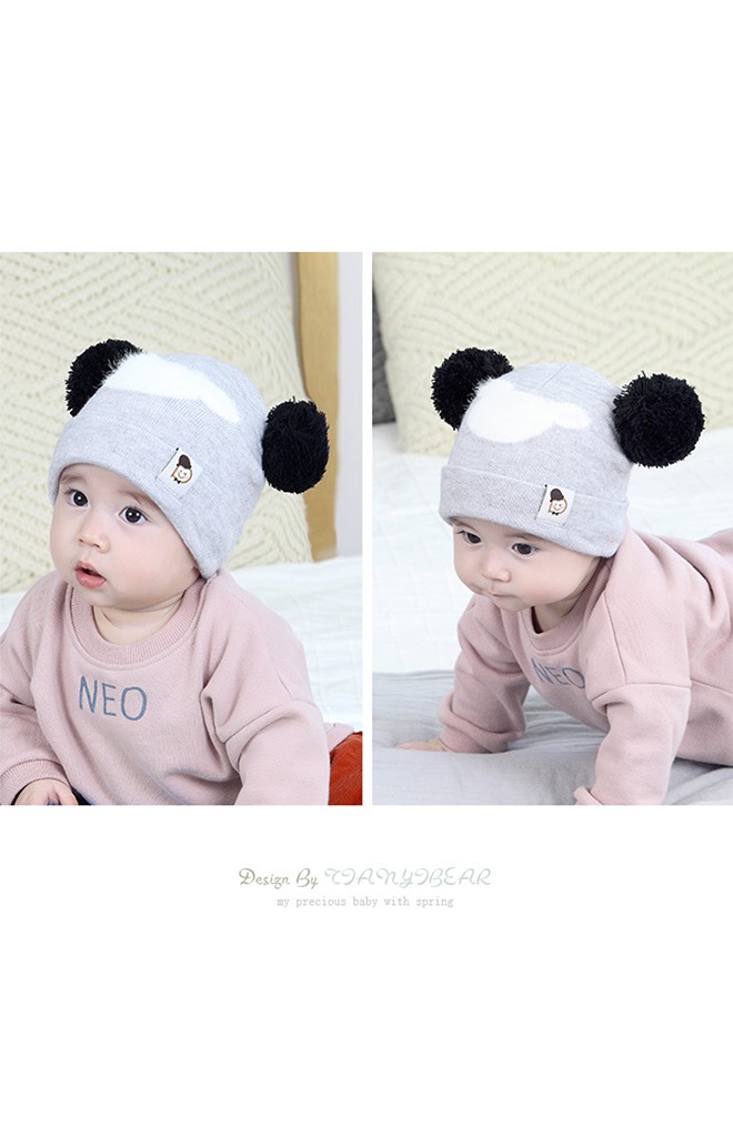 หมวกบีนนี่ลายมิกกี้แต่งหูปอมปอม TIANYIBEAR