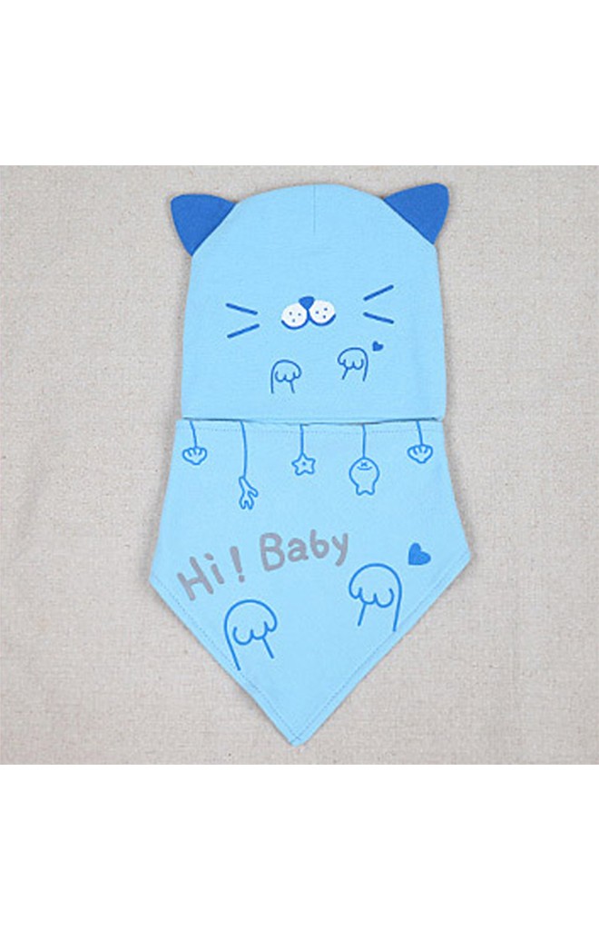 เซ็ตหมวกแมวน้อยพร้อมผ้ากันเปื้อนสามเหลี่ยม Hi! Baby