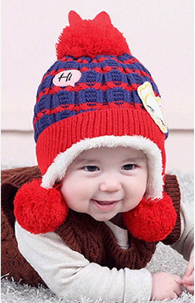 หมวกไหมพรมลายขวางแต่ง Hi และเจ้าตูบ หมวกไหมพรมลายขวางแต่ง Hi และเจ้าตูบ