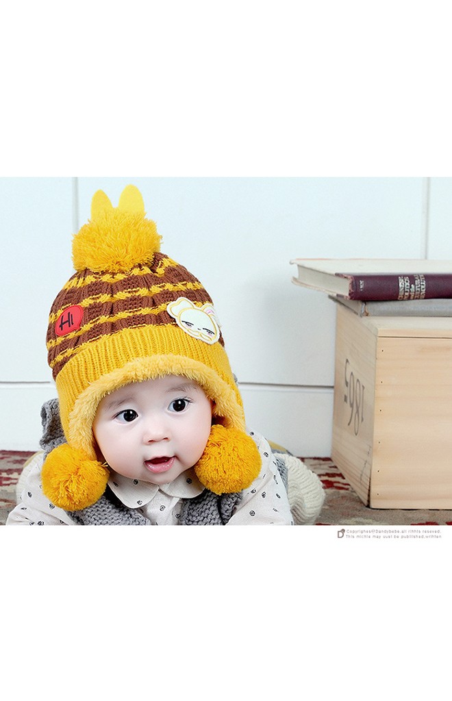 หมวกไหมพรมลายขวางแต่ง Hi และเจ้าตูบ