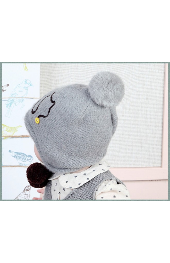 หมวกไหมพรม Cat ด้านบนแต่งปอมขนมิ้ง