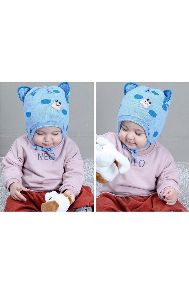 หมวกไหมพรมเด็กลายจุดหูแหลมแต่งการ์ตูนกวาง TIANYIBEAR