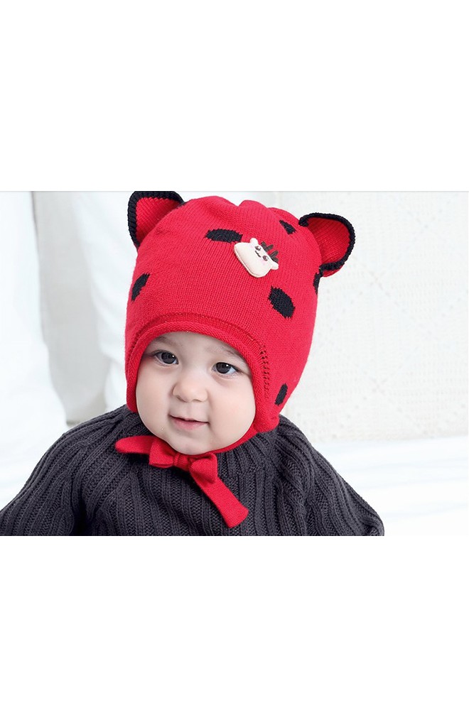 หมวกไหมพรมเด็กลายจุดหูแหลมแต่งการ์ตูนกวาง TIANYIBEAR