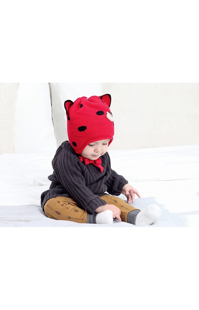 หมวกไหมพรมเด็กลายจุดหูแหลมแต่งการ์ตูนกวาง TIANYIBEAR