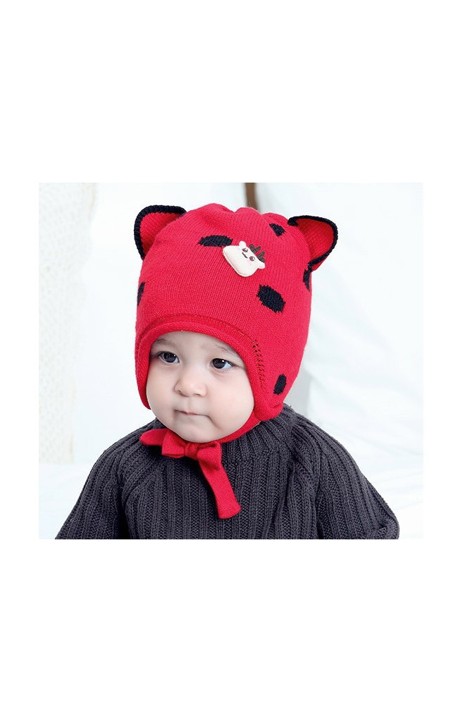 หมวกไหมพรมเด็กลายจุดหูแหลมแต่งการ์ตูนกวาง TIANYIBEAR