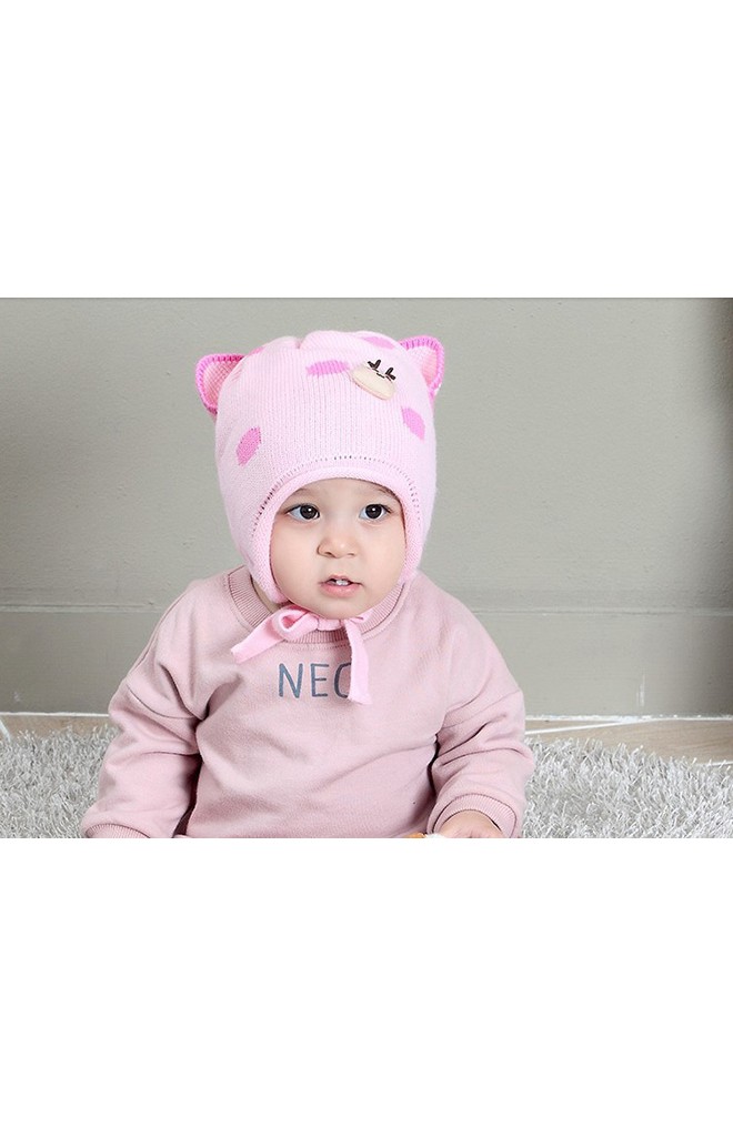 หมวกไหมพรมเด็กลายจุดหูแหลมแต่งการ์ตูนกวาง TIANYIBEAR