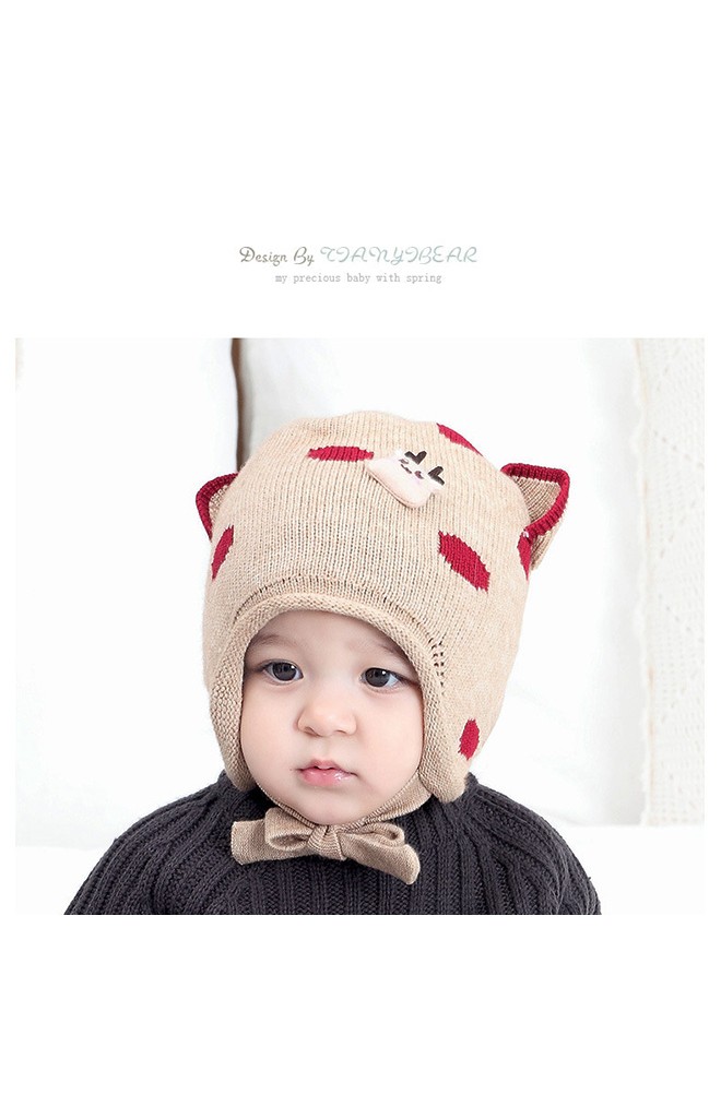 หมวกไหมพรมเด็กลายจุดหูแหลมแต่งการ์ตูนกวาง TIANYIBEAR