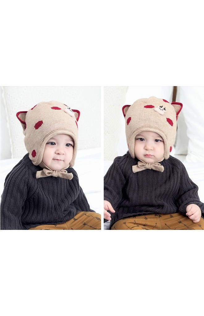 หมวกไหมพรมเด็กลายจุดหูแหลมแต่งการ์ตูนกวาง TIANYIBEAR