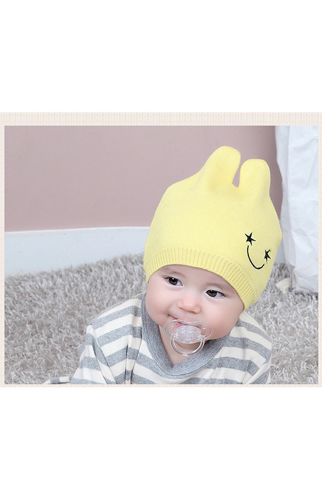 หมวกบีนนี่เด็กปักปากยิ้มรูปดาวหูตั้ง
