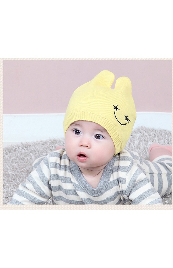หมวกบีนนี่เด็กปักปากยิ้มรูปดาวหูตั้ง